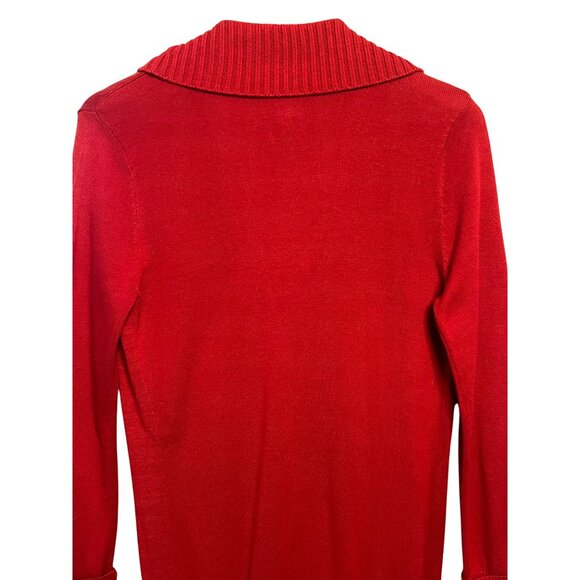 Candies Women Red Shaw Cable Tight Knit Neck Cardigan Buckle M Long Cotton Blend - Picture 14 of 14
